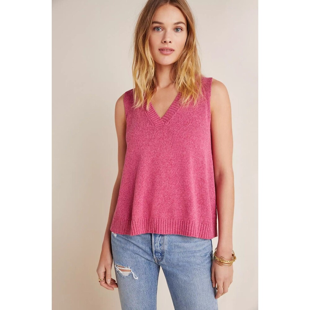 Anthropologie Camilla Sweater Tank Top Womens Medium Pink Knit V-Neck Sleeveless
